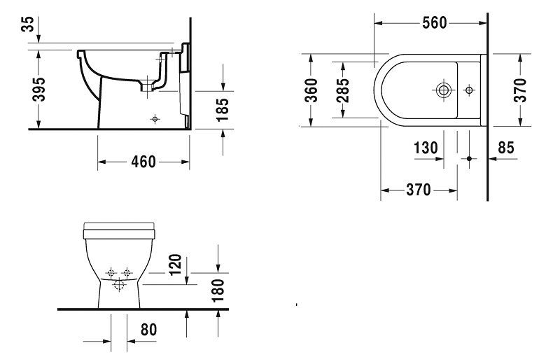 Duravit Starck 3 Биде напольное 56 см, с 1 отв. под смеситель