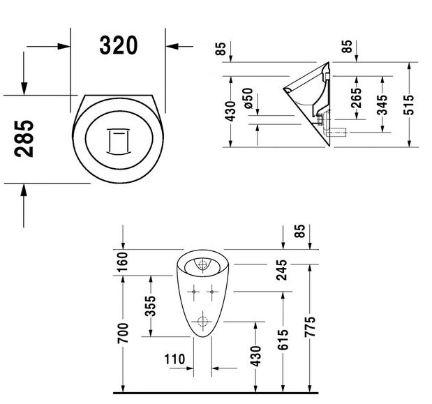 0834320000 Писсуар подвесной Duravit Starck 1, белый