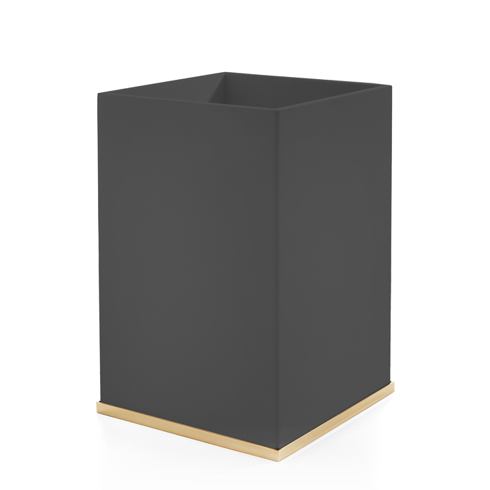 3SC Mood Deluxe Black Ведро, без крышки, 20х30х20 см, композит Solid Surface, цвет: чёрный матовый/золото 24к. MDN65AGD