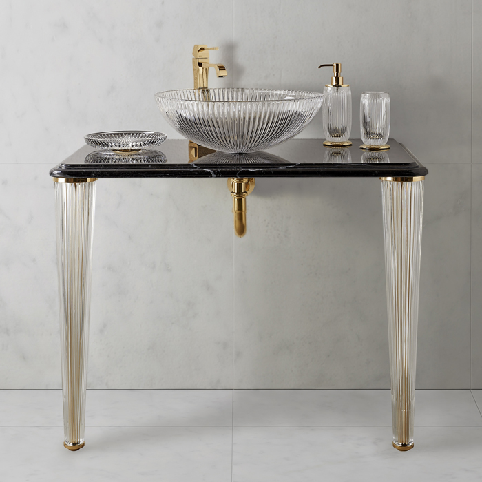 3SC Elegance Консоль ELEGANCE 90х54хh97см с раковиной EL11, топ-мрамор bianco carrara, сифон, цвет: золото 24к. Lucido EL3090BCGD