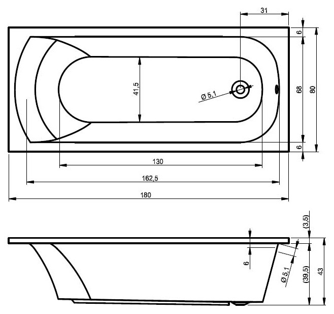 Ванна акриловая 180x80 RIHO Miami BB6400500000000