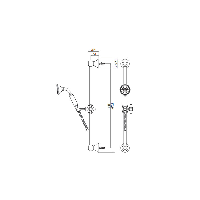 Gattoni PD Душевая стойка 60см с лейкой CLASSIC и шлангом, цвет: бронза 1039/PDV0