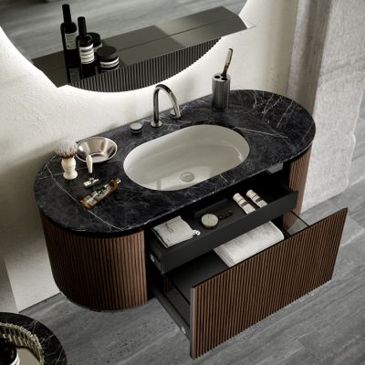Oasis Naos Комплект мебели 126х56, мраморная столешница nero marquinia, цвет орех