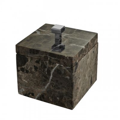 3SC Palace MARMO Баночка универсальная, 11x11xh13,5 см, с крышкой, настольная, цвет: мрамор Emperador dark/хром PA48AEMSL