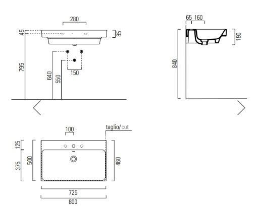 9622011 Раковина накладная 80x50 см GSI Kube X, белая