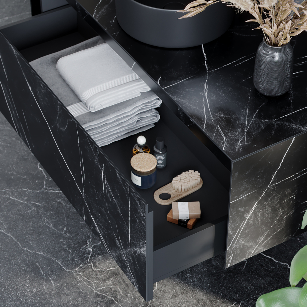 Тумба подвесная SANCOS Stone 1200х400х495, керамогранит Nero Marquina, арт. ST120NM