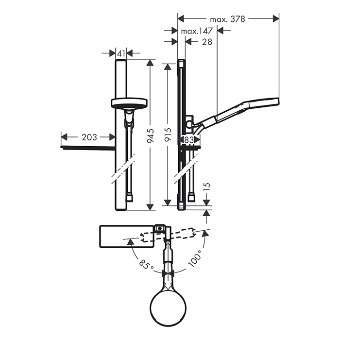 Hansgrohe Rainfinity Душевой набор (ручной душ 130мм, 3jet, штанга 900мм, держатель, шланг), цвет: хром 27671000