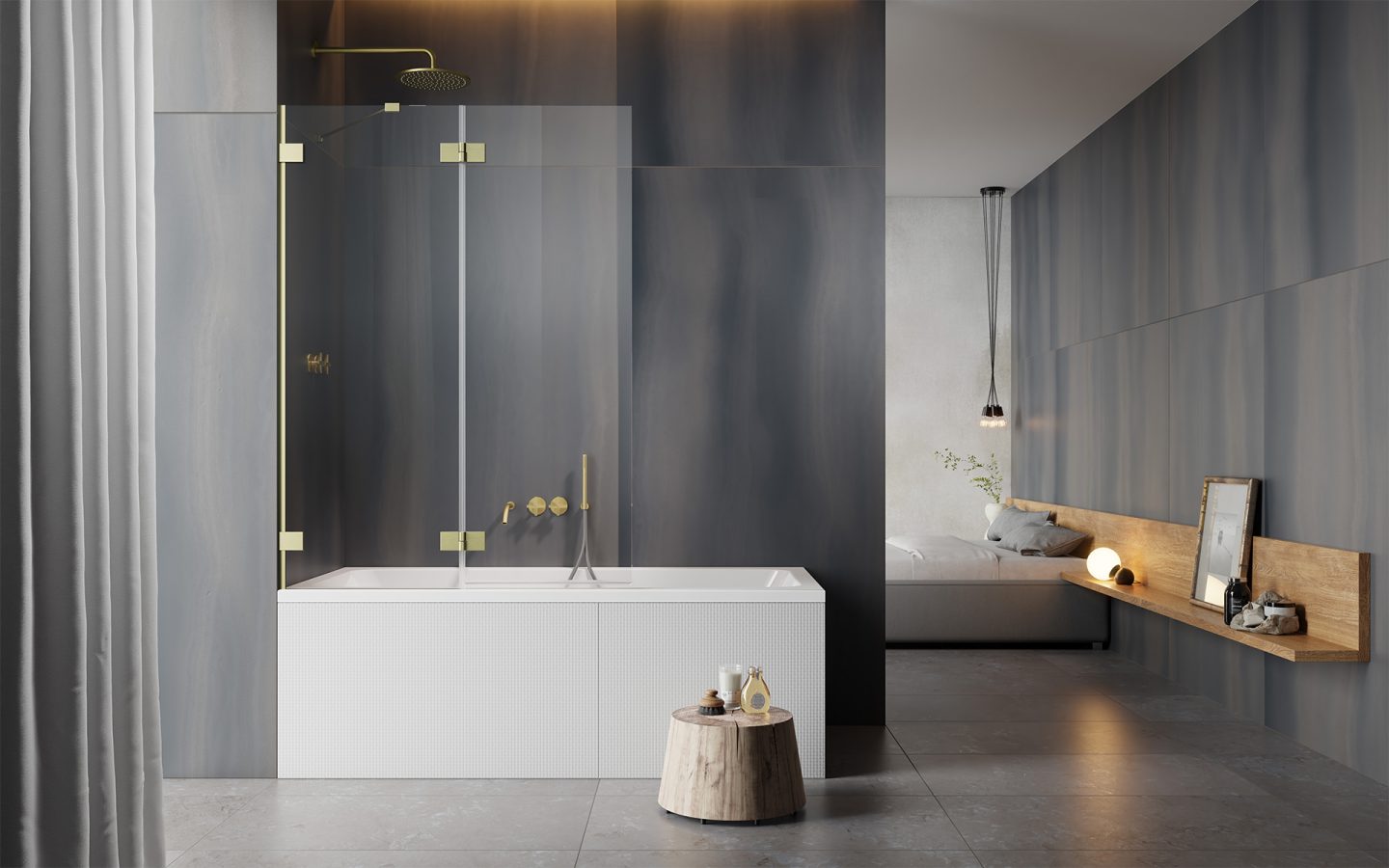 Шторка на ванну 100 см Radaway ESSENZA PRO BRUSHED GOLD PND II левая