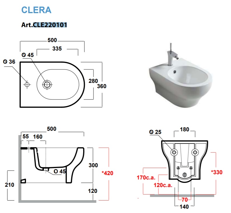 Подвесное биде 50 см Olympia Clear CLE220101