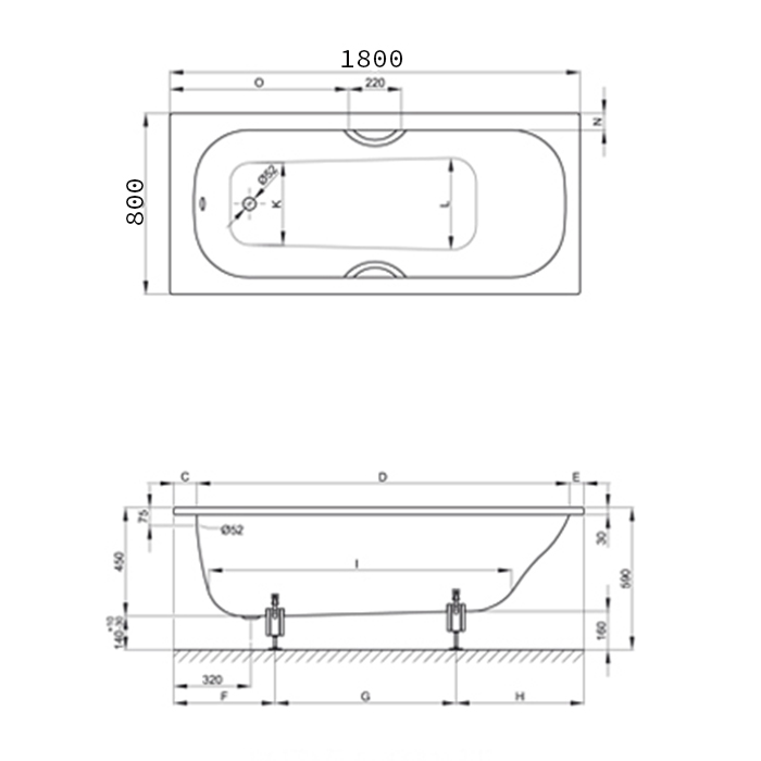 1270-000 PLUS Bette Classic Ванна с шумоизоляцией встраиваемая, 180х80х45 см, BetteGlasur® Plus, цвет: белый