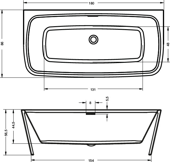 Ванна акриловая RIHO Adore FS 180x86 без гидромассажа BD0400500000000