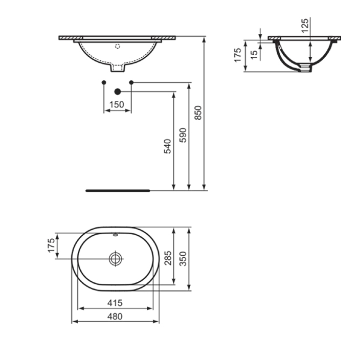 E504601 Ideal Standard Connect Раковина 48x35см., встраиваемая снизу, цвет: белый