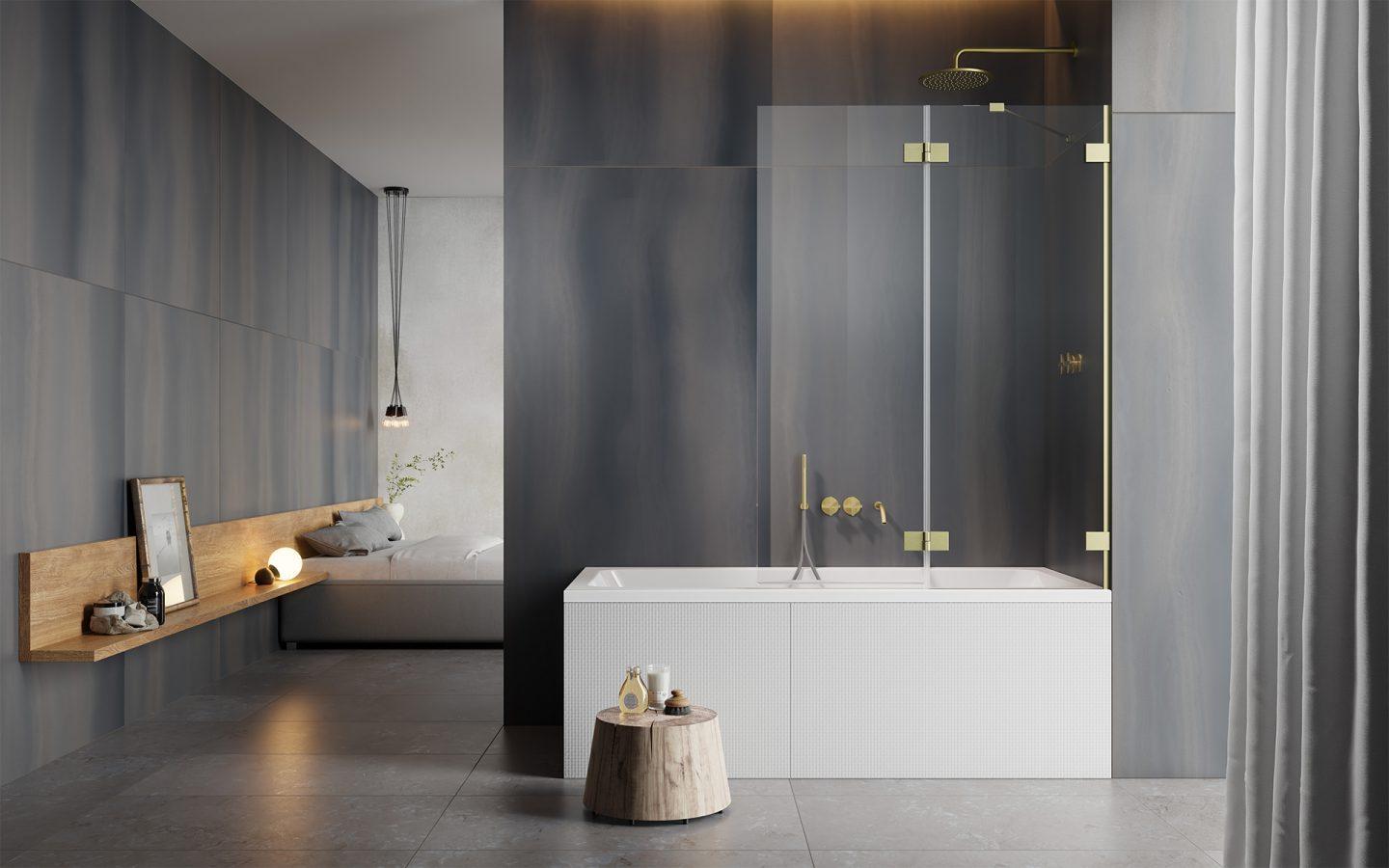 Шторка на ванну 100 см Radaway ESSENZA PRO BRUSHED GOLD PND II правая