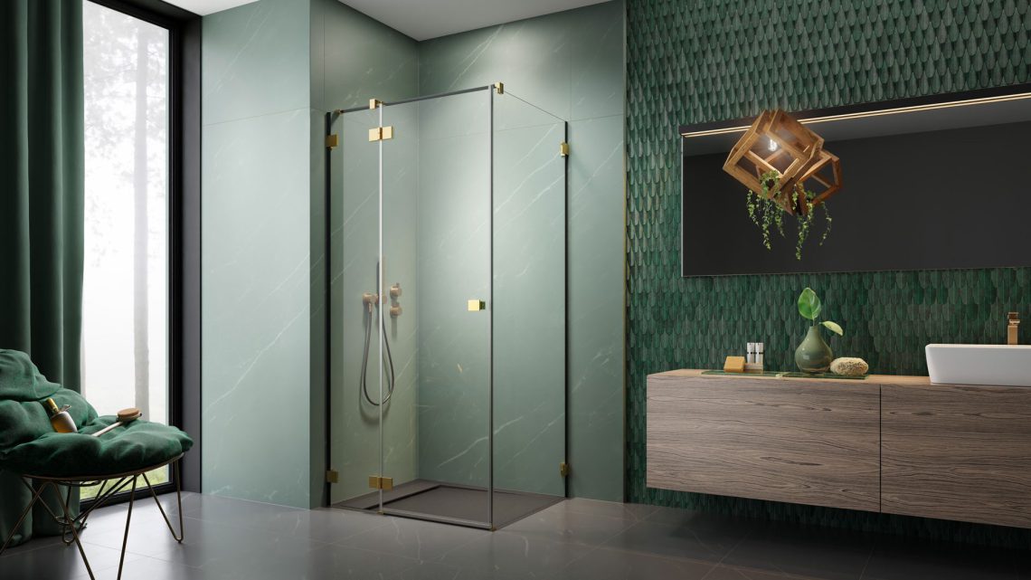 Прямоугольный душевой уголок 100X100 Essenza Pro Gold KDJ золото