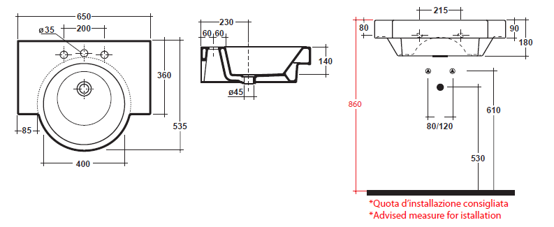 Раковина подвесная 65x53 Olympia Tutto Evo TUT4165101
