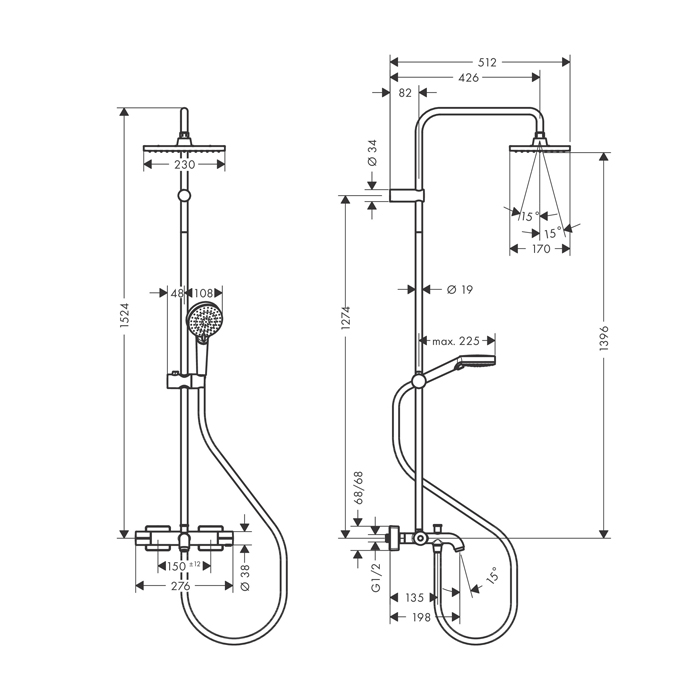 Hansgrohe Vernis Shape Душевая стойка с верхним душем 230 1jet с термостатом для ванны, цвет: хром 26284000