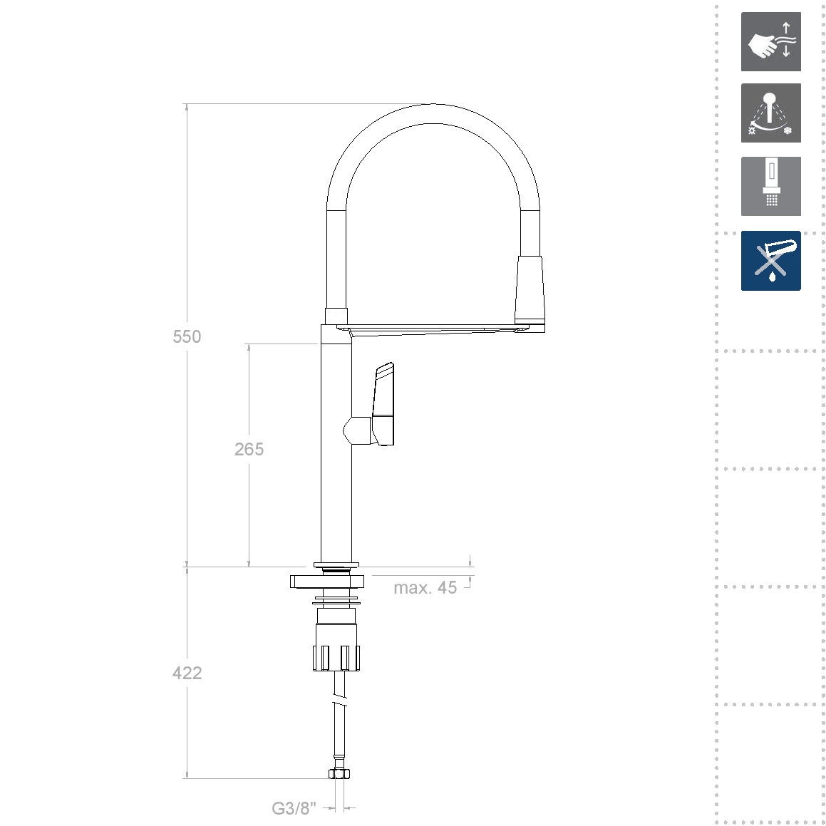 Смеситель для кухни с магнитным гибким шлангом KITCHEN MAGNET 388801MC хром