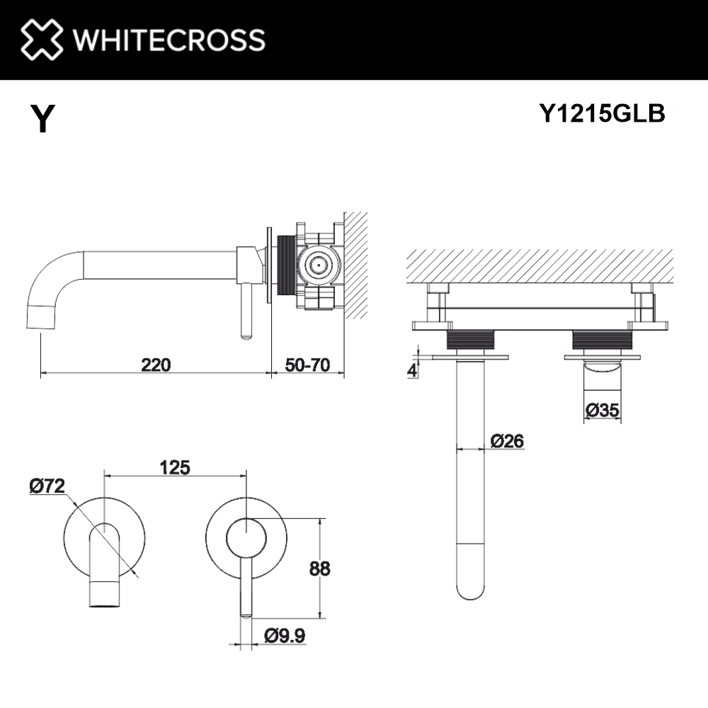 Смеситель для умывальника скрытого монтажа WHITECROSS Y Y1215GLB (брашированное золото)