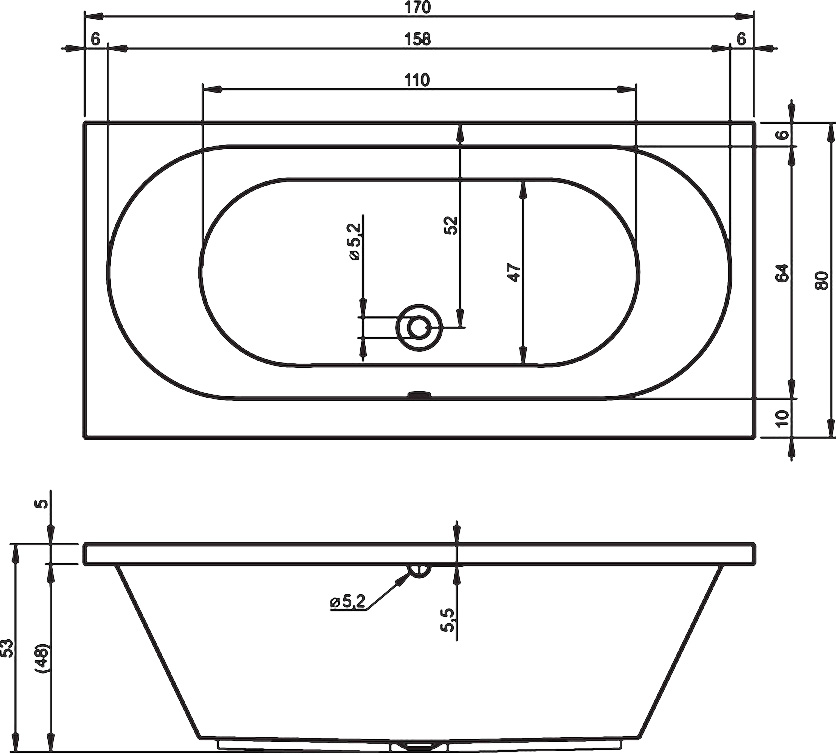 Ванна акриловая 170x80 RIHO Carolina BB5300500000000
