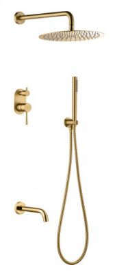 Смеситель встроенный + верхний+ ручной душ, Boheme UNO Matt Gold с изливом 464-2-MG