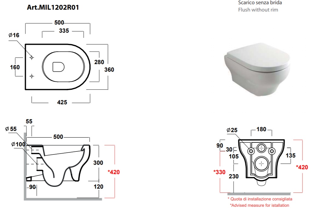 Подвесной унитаз 50 см Olympia Clear CLESET2R23 чёрный матовый