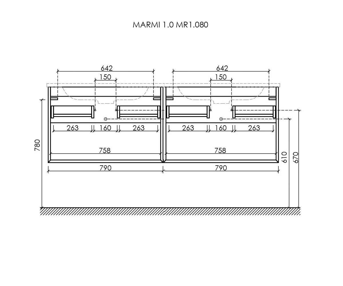 Мебель для ванной 1600x450 подвесная Ceramica Nova SANCOS Marmi MR1.080ECH, дуб чарлстон