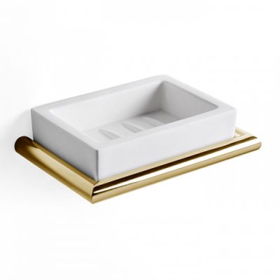 3SC Guy Мыльница подвесная, композит Solid Surface, цвет: белый матовый/золото 24к. Lucido GU01GD