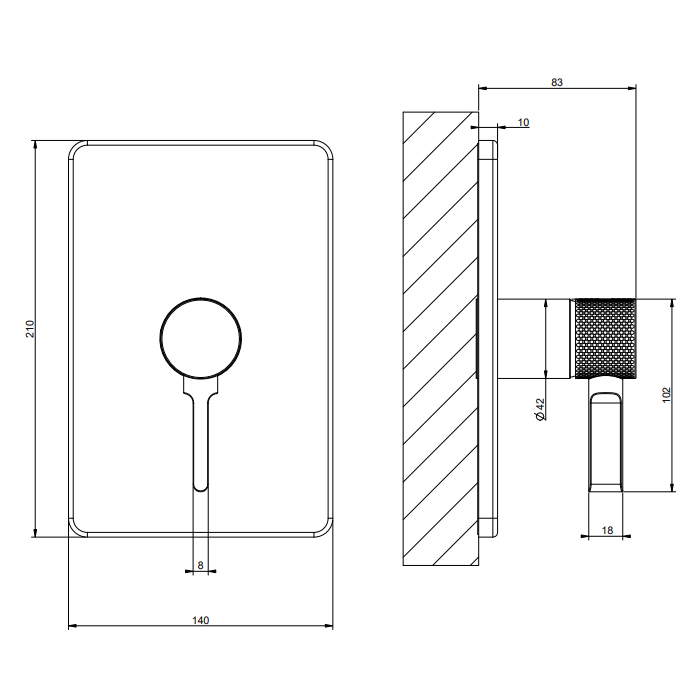 58061#707 Gessi Inciso Смеситель для душа, встраиваемый, на 1 источник, цвет: brushed black metal pvd