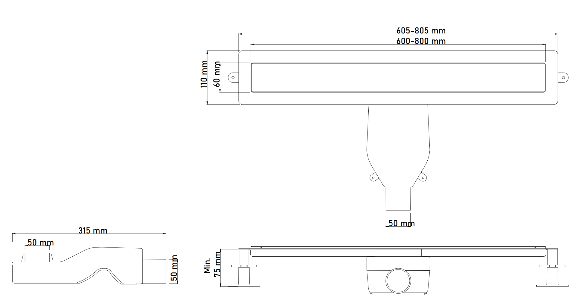 982-80-GM Душевой лоток Boheme Premium Linear 80см, нерж.сталь GUN METAL
