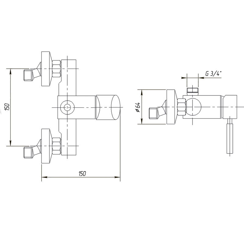 FORTIS Смеситель д/душа моноком. внешний, выход М3/4" сверху ML.FRT-5236.CR