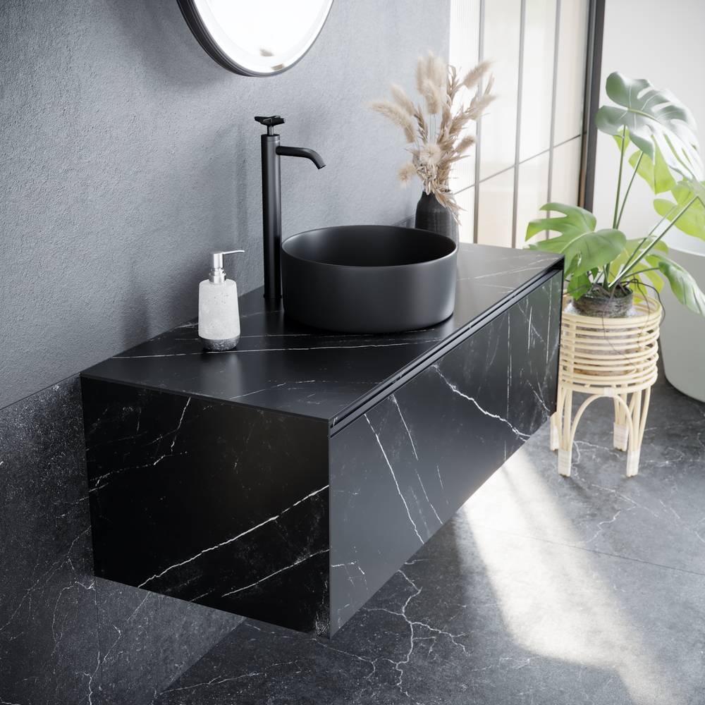 Тумба подвесная SANCOS Stone 1200х400х495, керамогранит Nero Marquina, арт. ST120NM