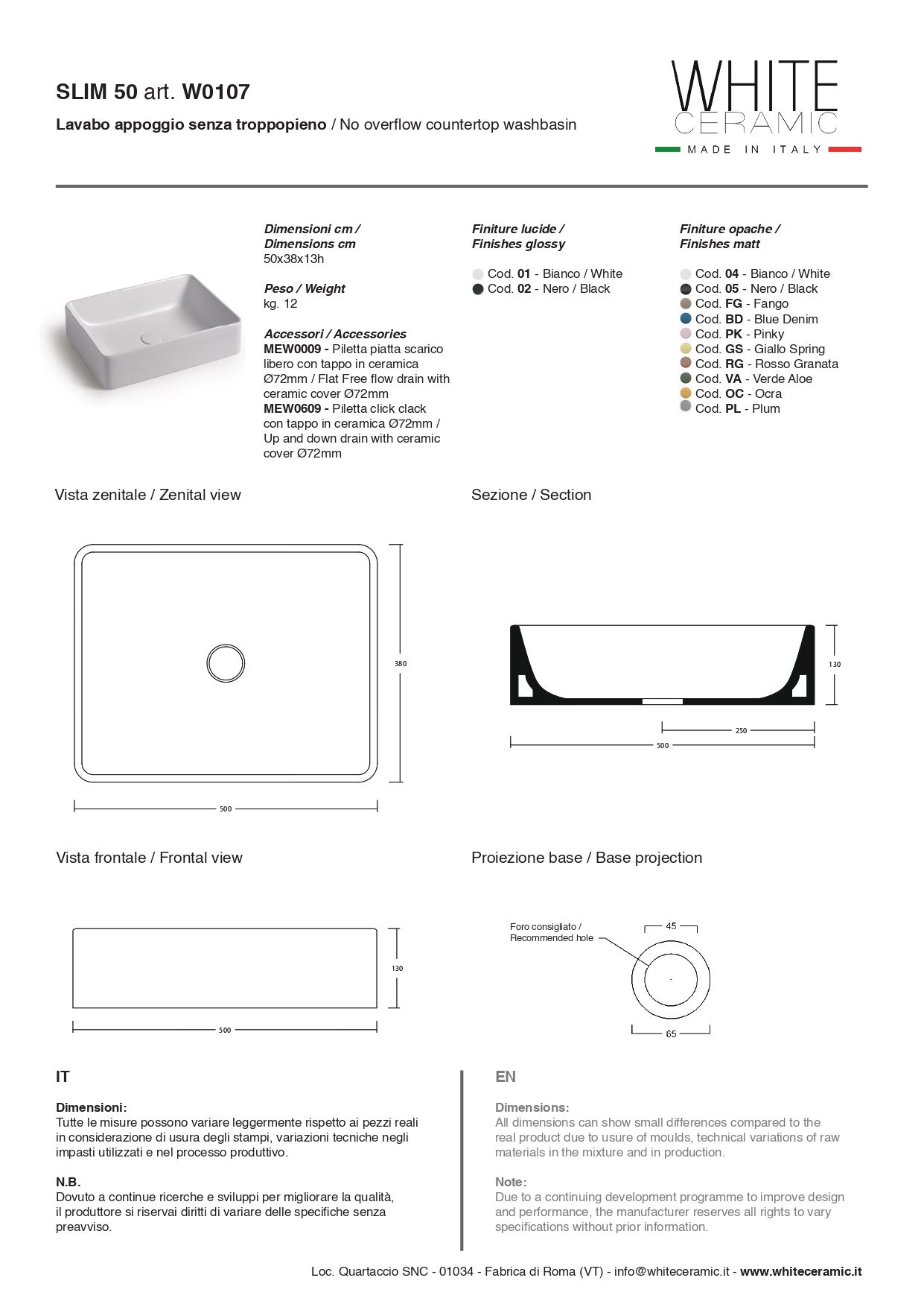 White Ceramic Slim, накладная прямоугольная раковина 50x38x13h см, цвет белый глянцевый