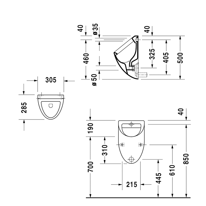 Duravit Fizz Писсуар 30.5х28.5cм., подвод воды сзади, в комплекте с креплением, без мушки, цвет: белый 823360000