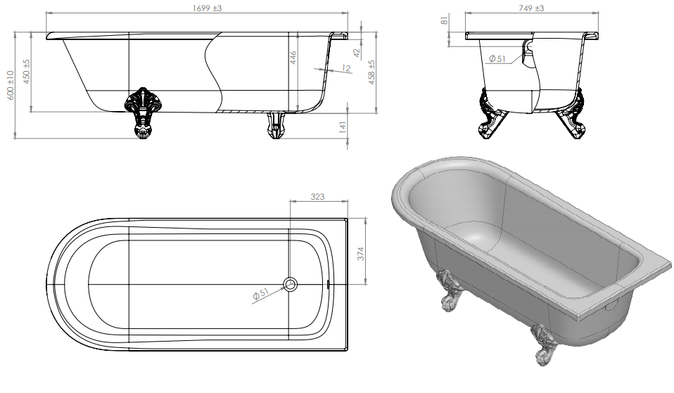 Ванна на лапах ASTRA-FORM Ретро 170x75