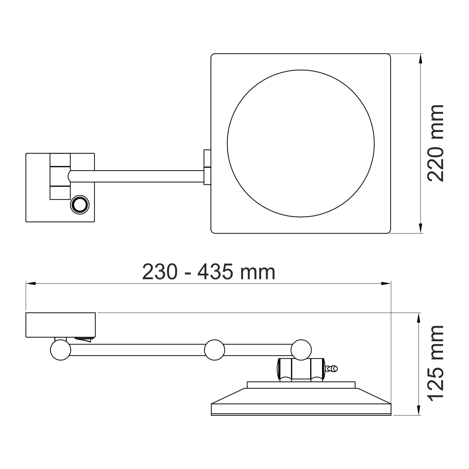 K-1008 Зеркало с LED-подсветкой, 3-х кратным увеличением Размеры (Ш/В/Г): 23-43,5х22х12,5 см